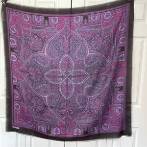 Vintage AS Made In Turkey Large Square Soft Black/Purple Multi Color Scarf 46"